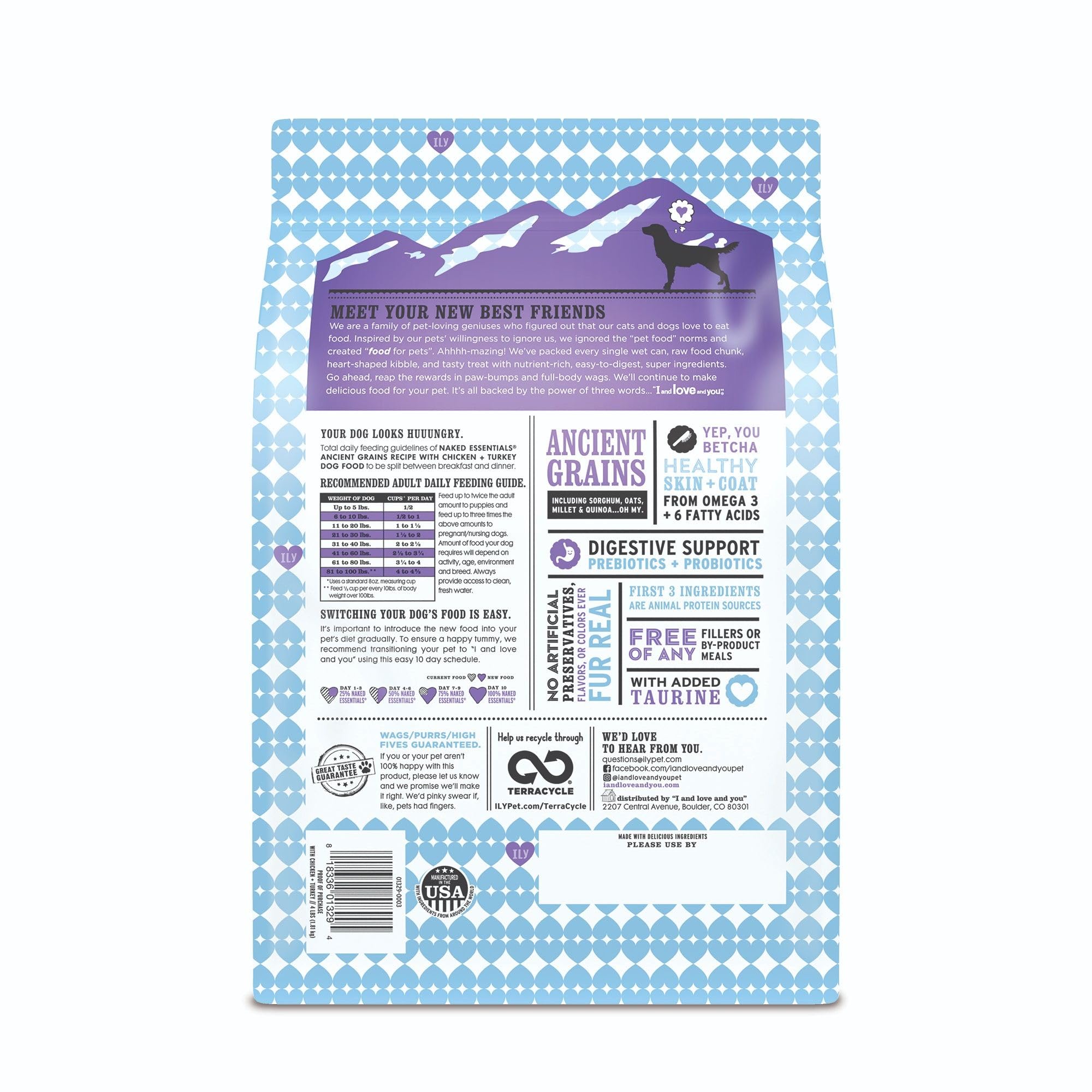 I and love and you Naked Ancient Grains kibble close-up highlighting texture and protein bites