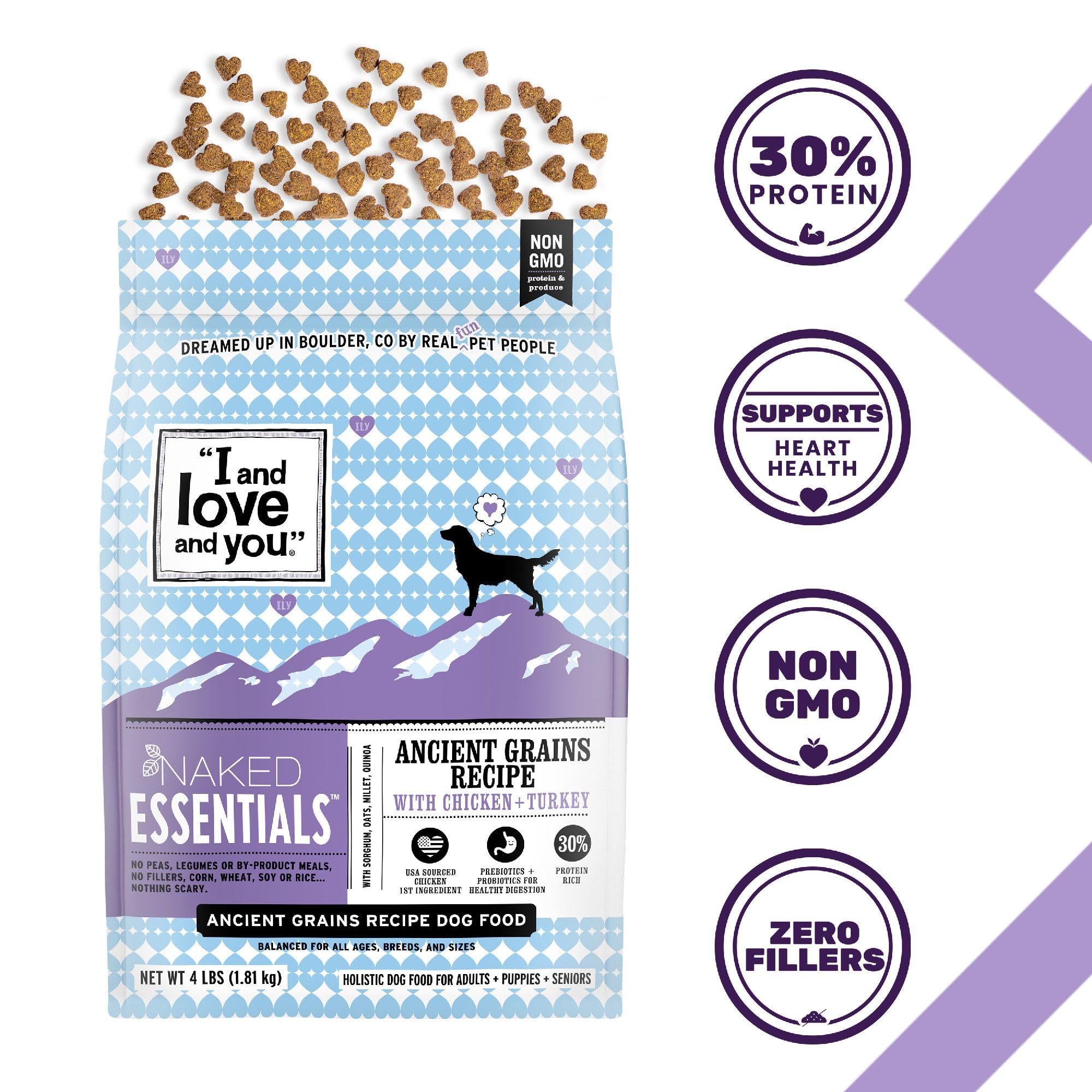 I and love and you Naked Ancient Grains chicken and turkey from USA farm for protein support