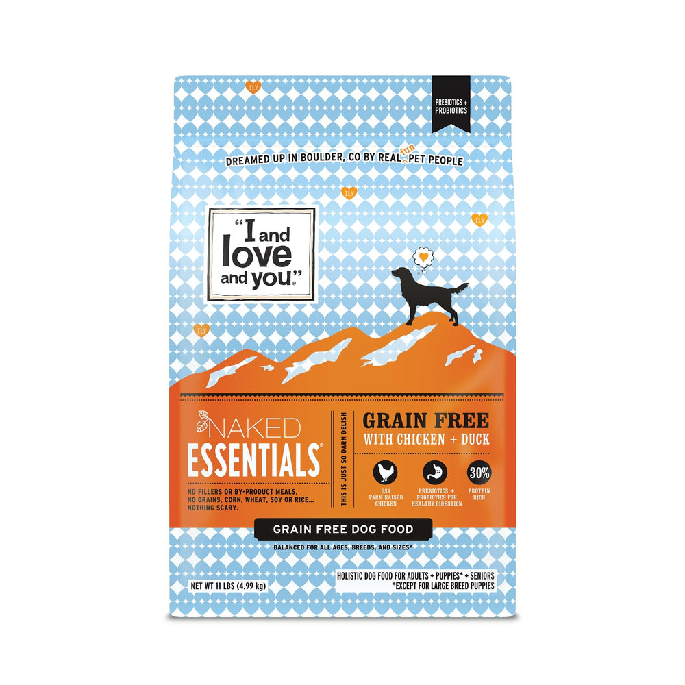 I and Love and You Naked Essentials chicken-duck bites kibble for protein-rich meals.