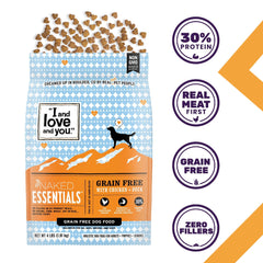 I and Love and You Naked Essentials digestive-prebiotic kibble aids easy digestion for dogs.