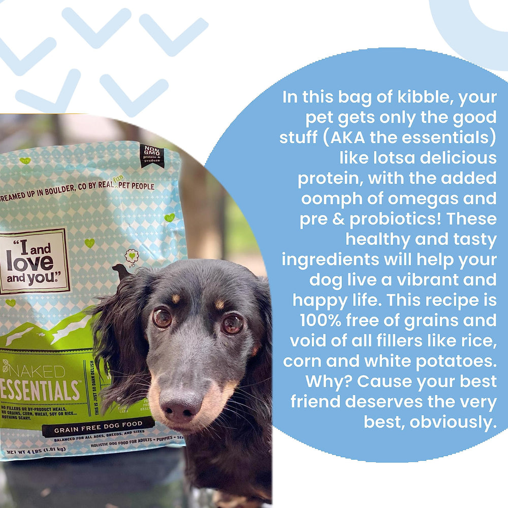 Grain-free formula of Naked Essentials without corn, wheat, rice, soy, or oats