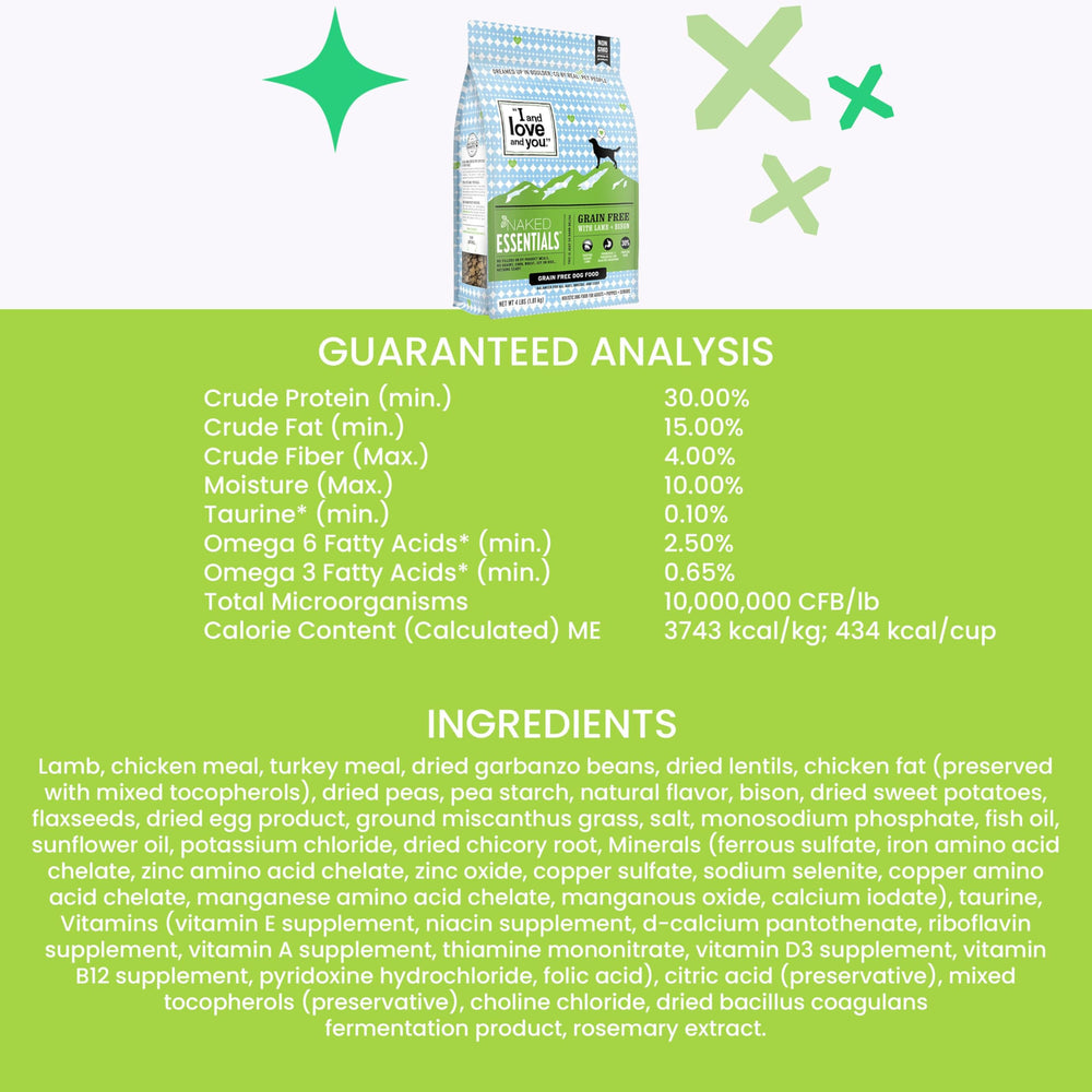 I and love and you Naked Essentials packaging highlights grain-free formula with no fillers