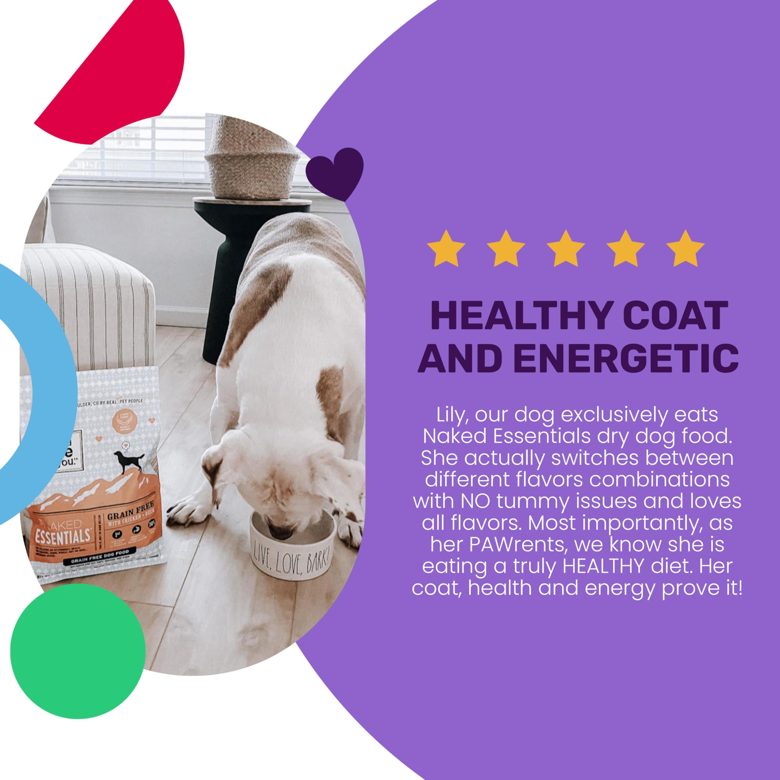 Closeup highlighting 30% protein content in Naked Essentials kibble