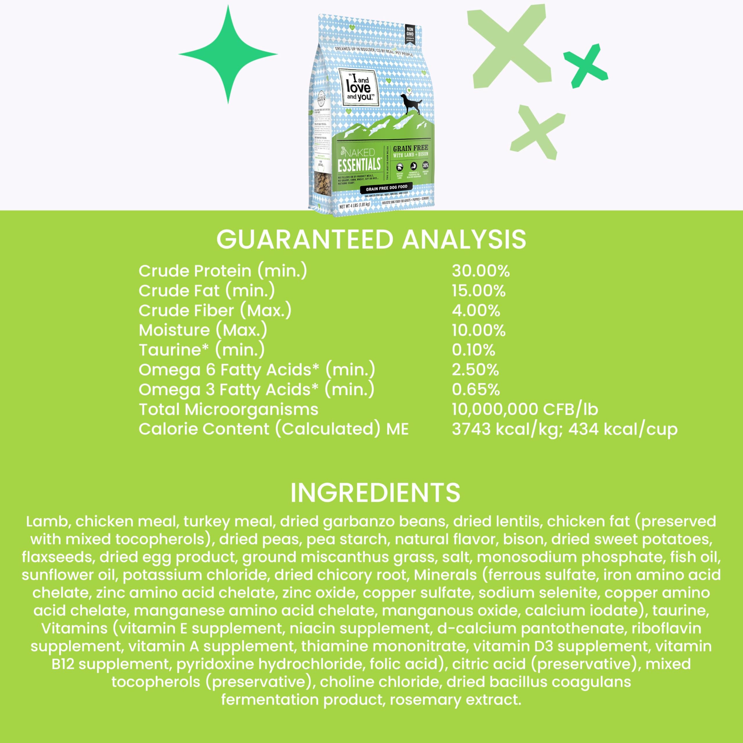 I and Love and You Naked Essentials grain-free formula without corn or rice.