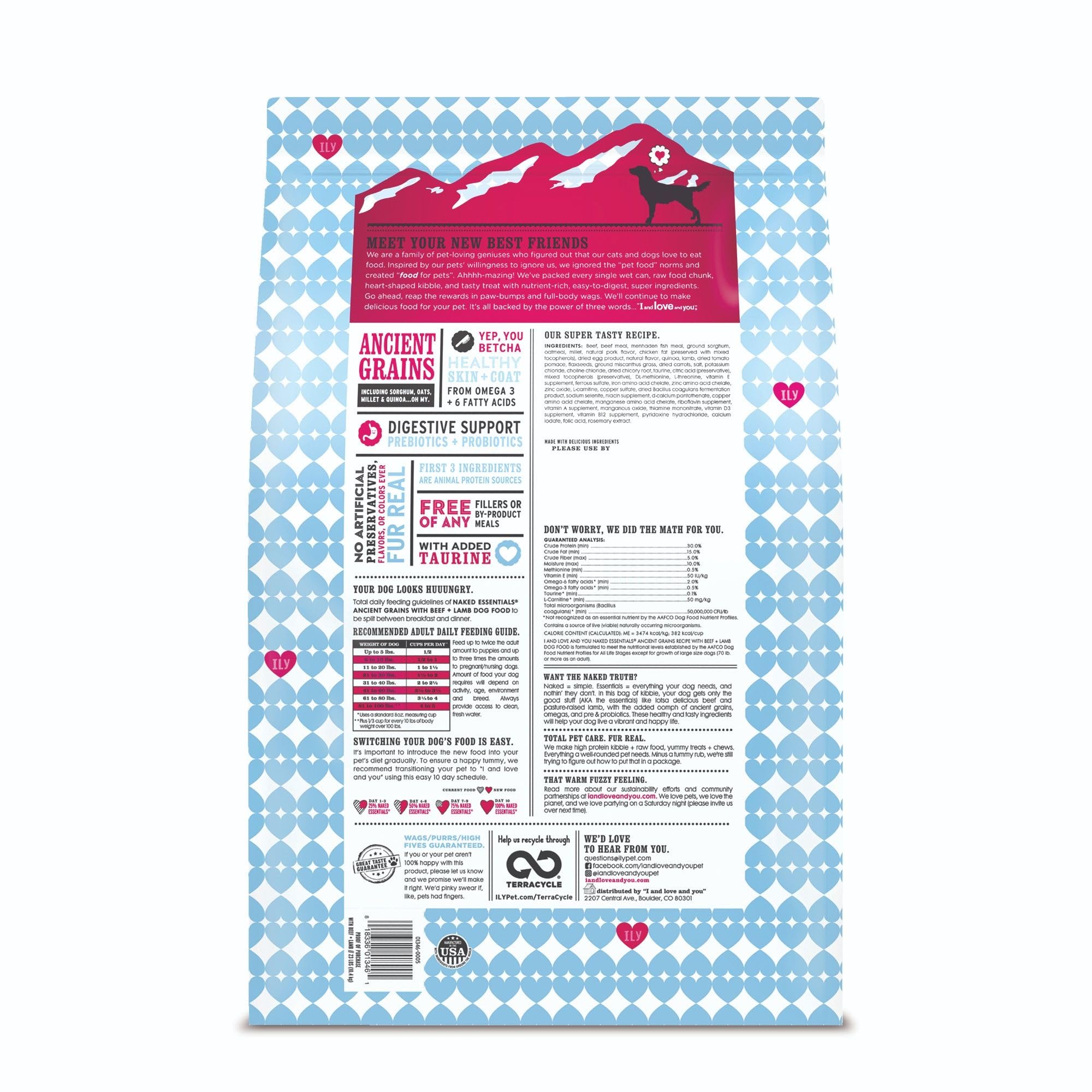 I and love and you Naked Essentials lamb-beef kibble close-up emphasizing high protein for muscle