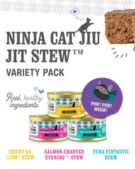 I and Love and You Ninja Cat Jiu Jit Stew with salmon chunks in savory broth.