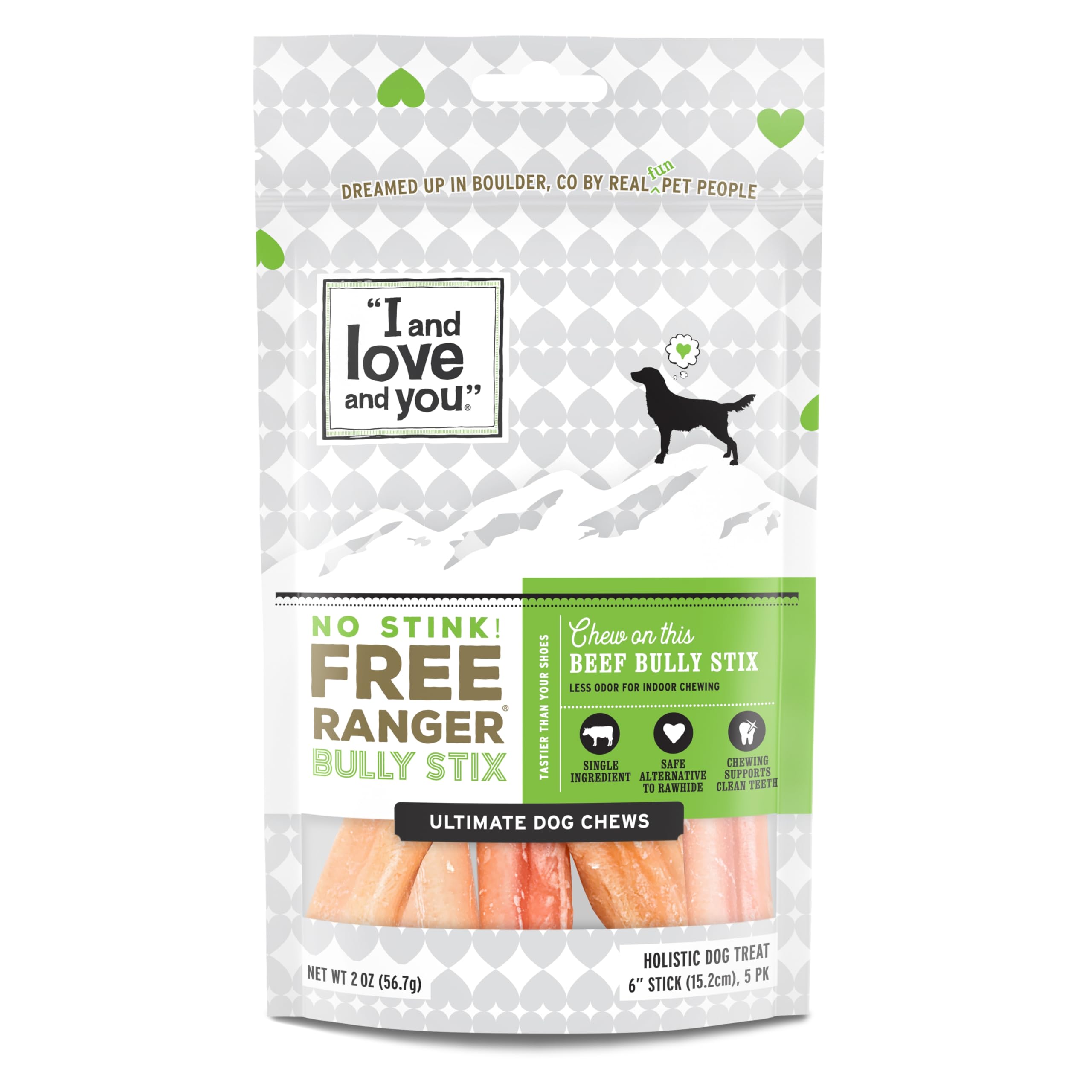 I and Love and You No Stink Ranger Bully Stix low-odor beef chew.