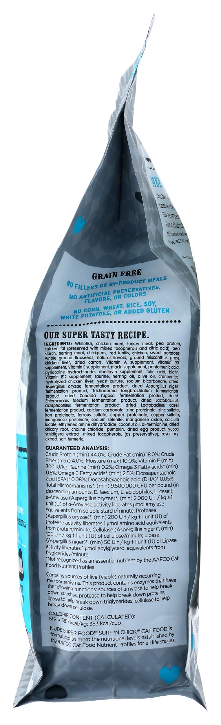 I and love and you Nude dry cat food texture close-up showing crunchy grain-free kibble.