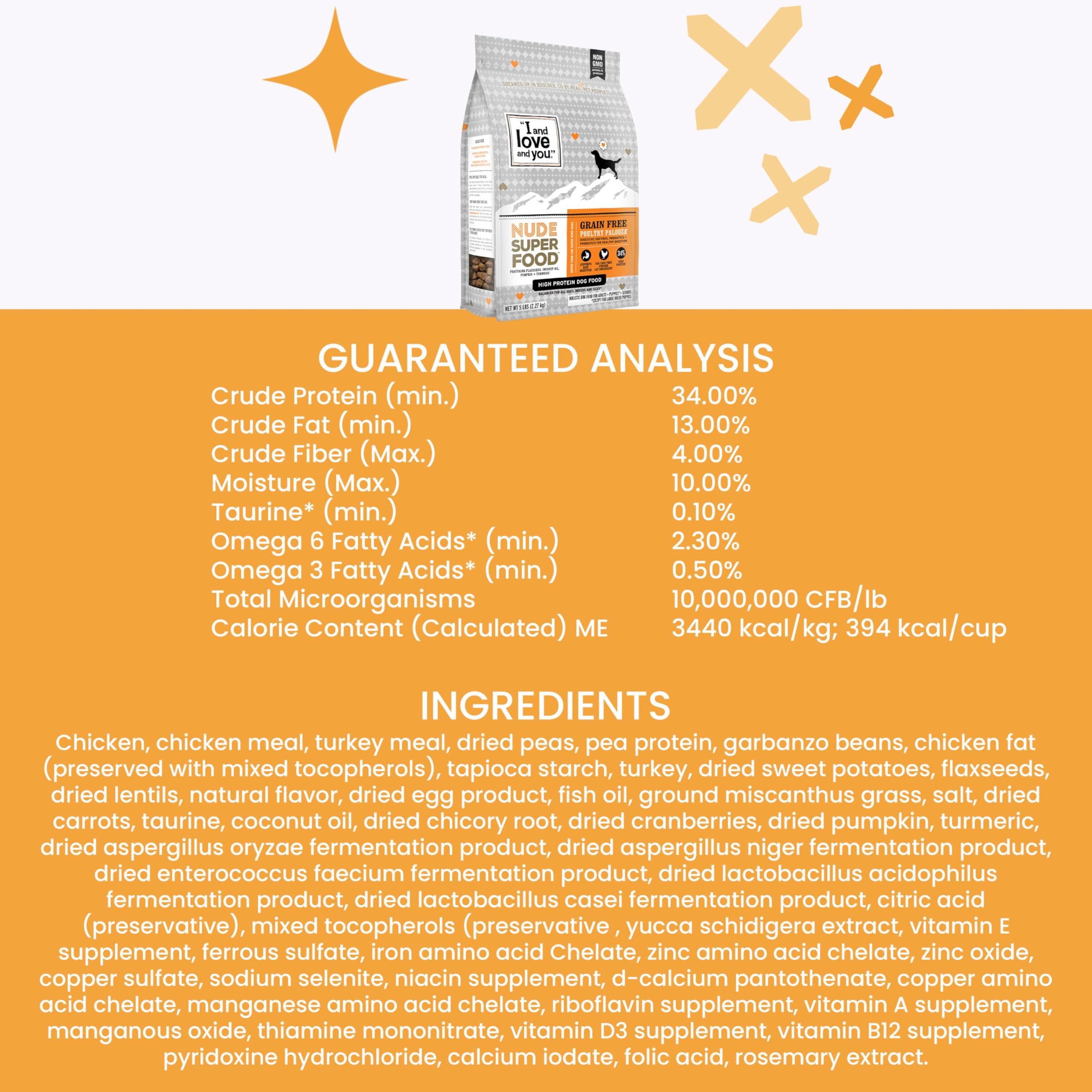 I and love and you Nude Super Food ingredients highlight non-GMO protein and produce.