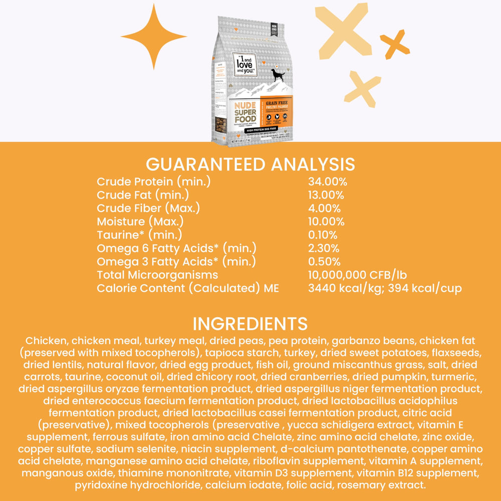 I and love and you Nude Super Food ingredients highlight non-GMO protein and produce.