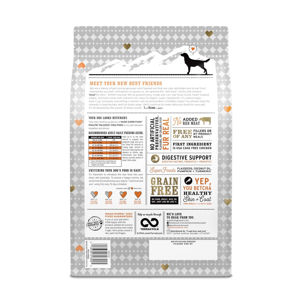 I and love and you Nude Super Food kibble close-up promotes easy digestion and flavor.
