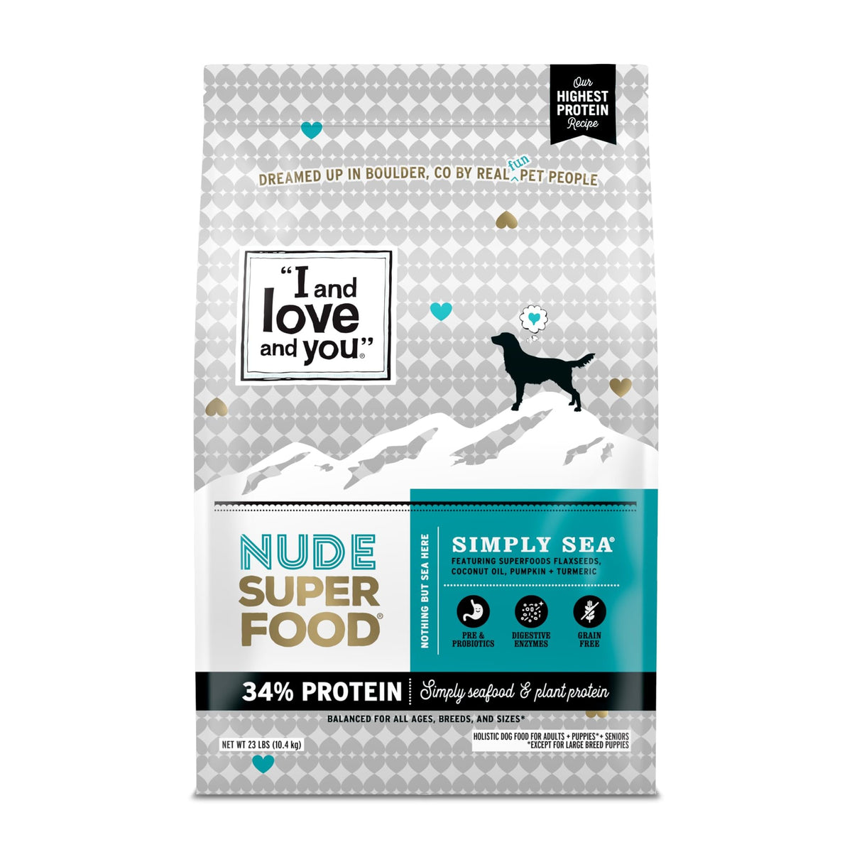 I AND LOVE AND YOU Nude Super Food salmon-whitefish kibble for lean muscle support.