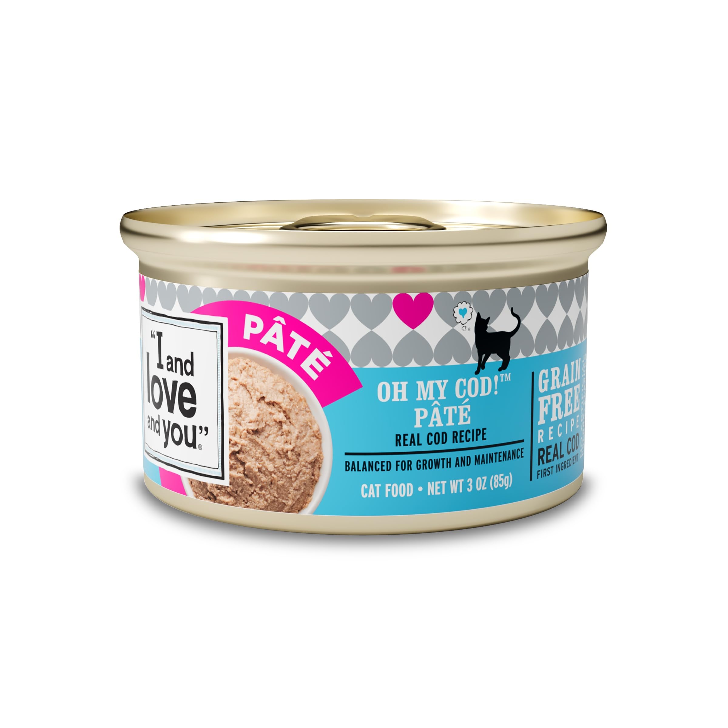 I and love and you Oh My Cod Pâté close-up showing cod as the #1 ingredient for protein.