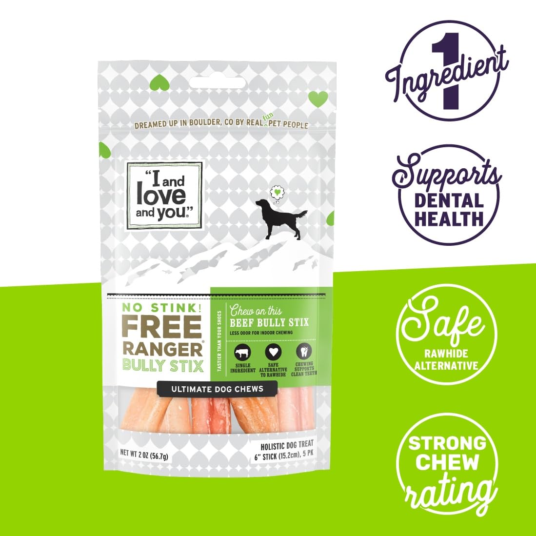 I and Love and You single-ingredient beef pizzle chew for easy digestion.