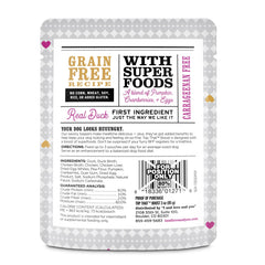 Close-up of duck chunks in I and love and you Top That Boost pouch, protein-packed