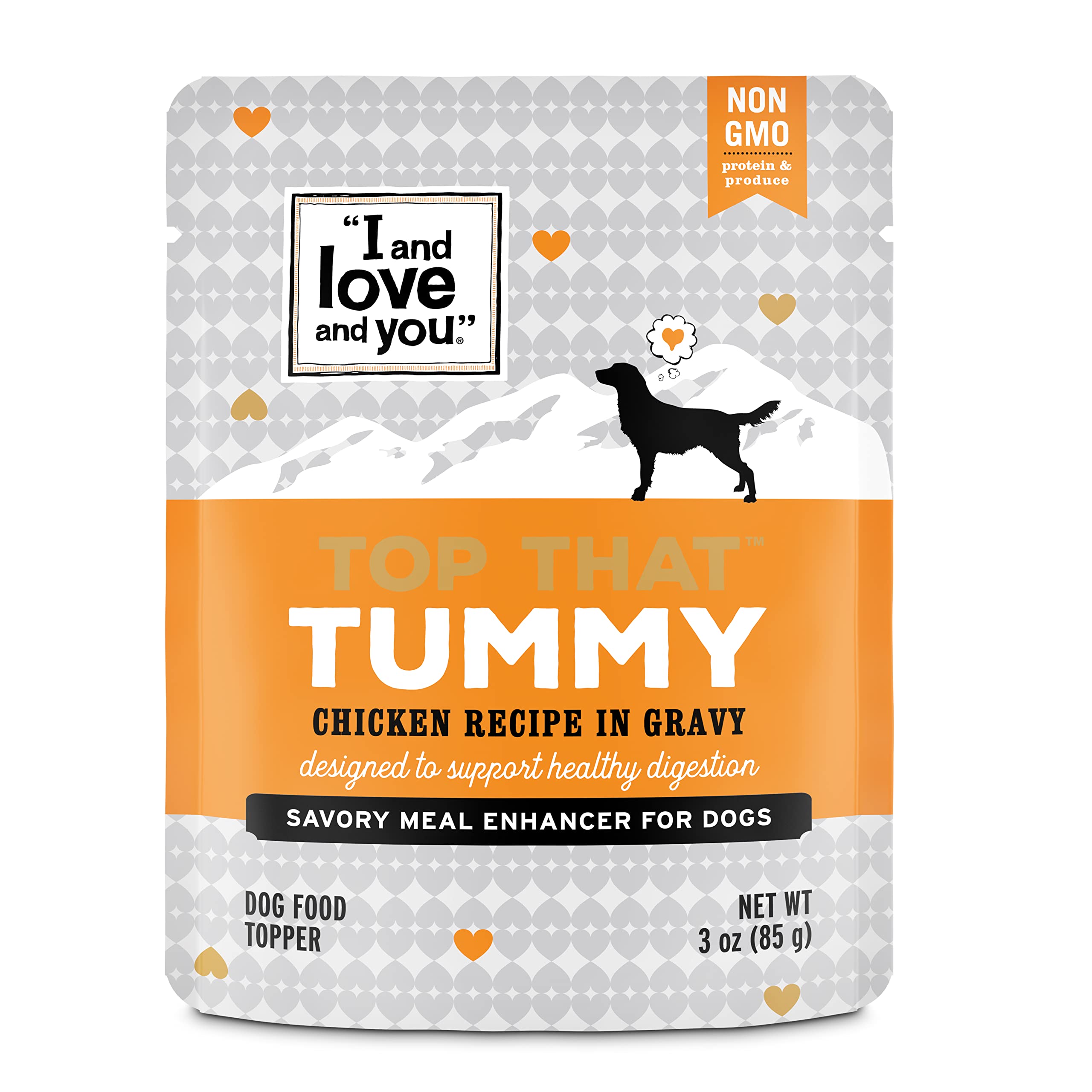 I and love and you Top That Tummy chicken in gravy pouch, protein-packed meal topper for dogs