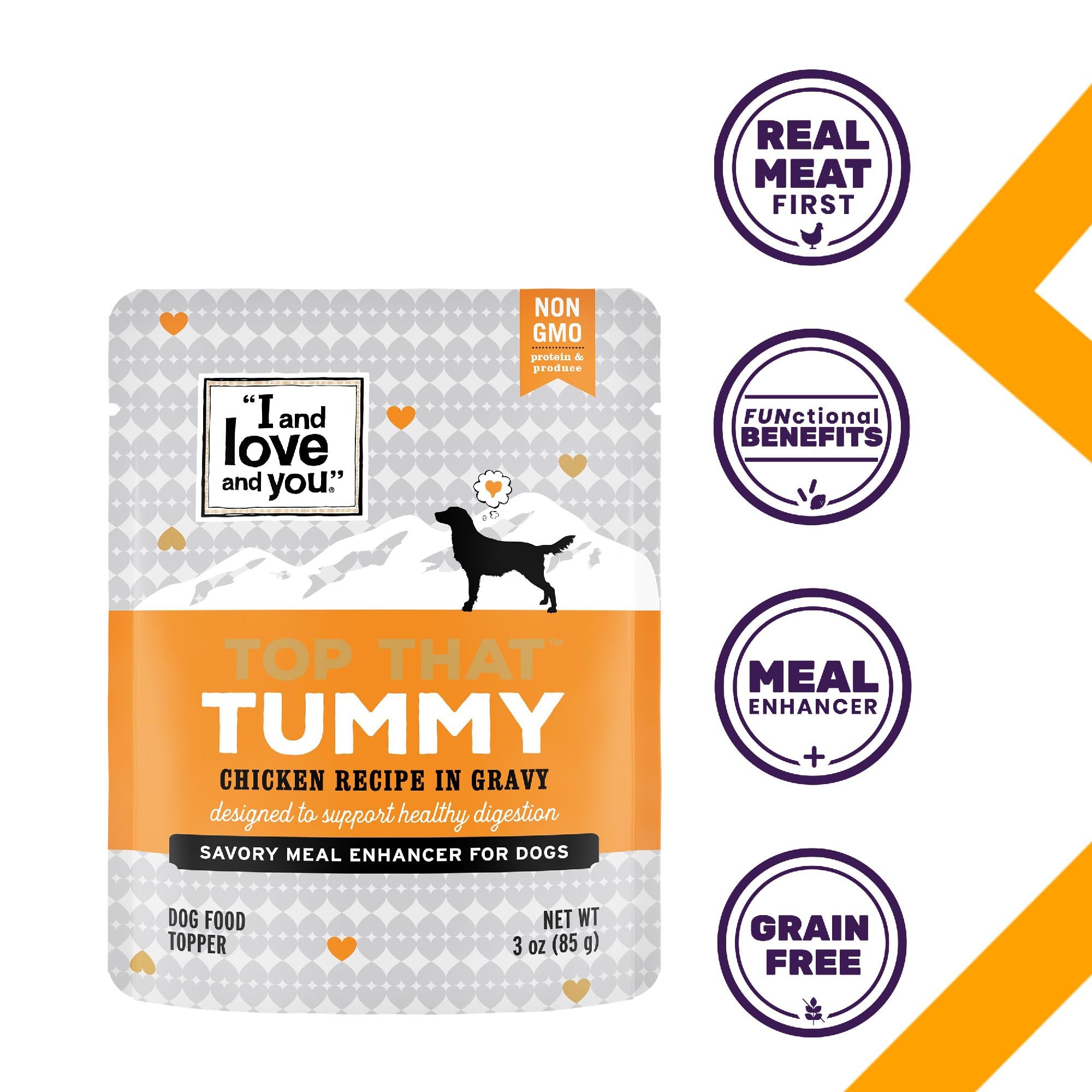 Ingredient label highlights fiber and prebiotics for gut support in Top That Tummy pouch