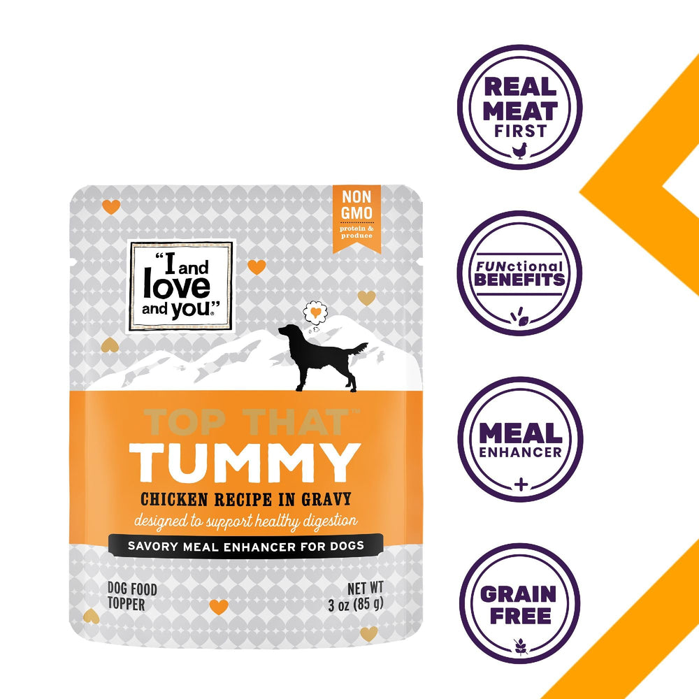 Ingredient label highlights fiber and prebiotics for gut support in Top That Tummy pouch