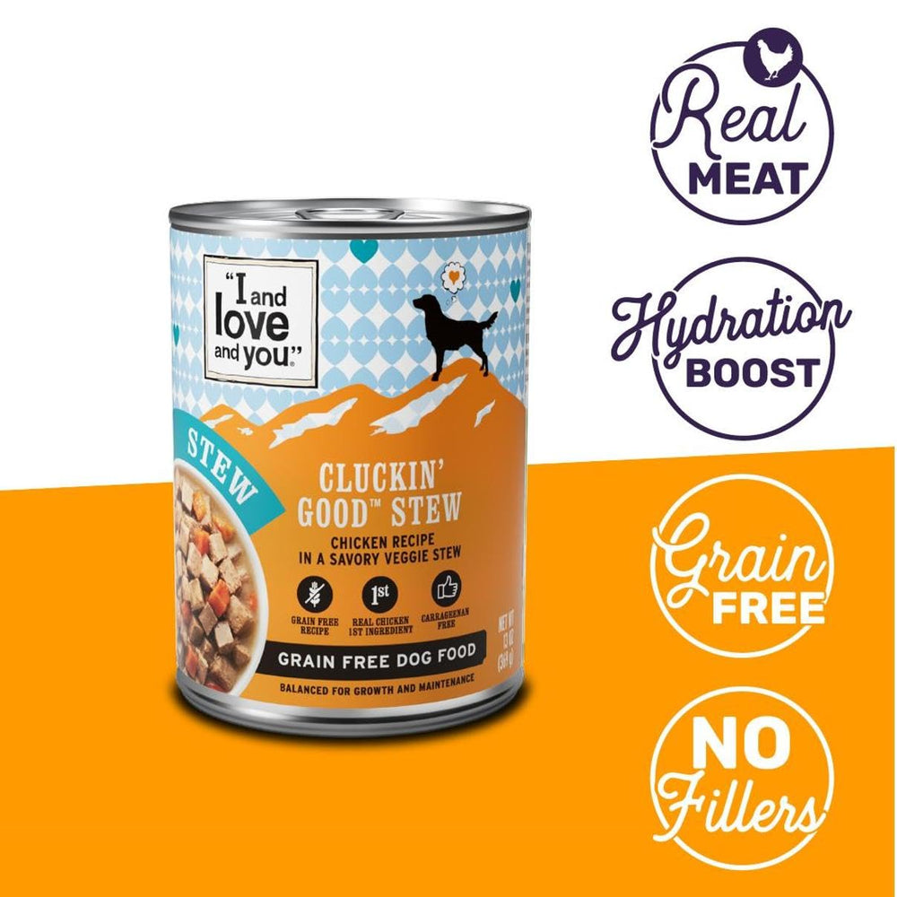 I and Love and You Cluckin Good Stew serving on a dog-friendly plate