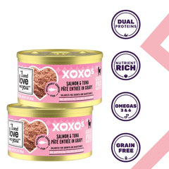 I AND LOVE AND YOU XOXOs wet cat food in a bowl conveys hydration and tasteful flavor