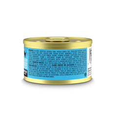 Close-up of XOXOs pâté can showing two-protein formula for diverse nutrition.