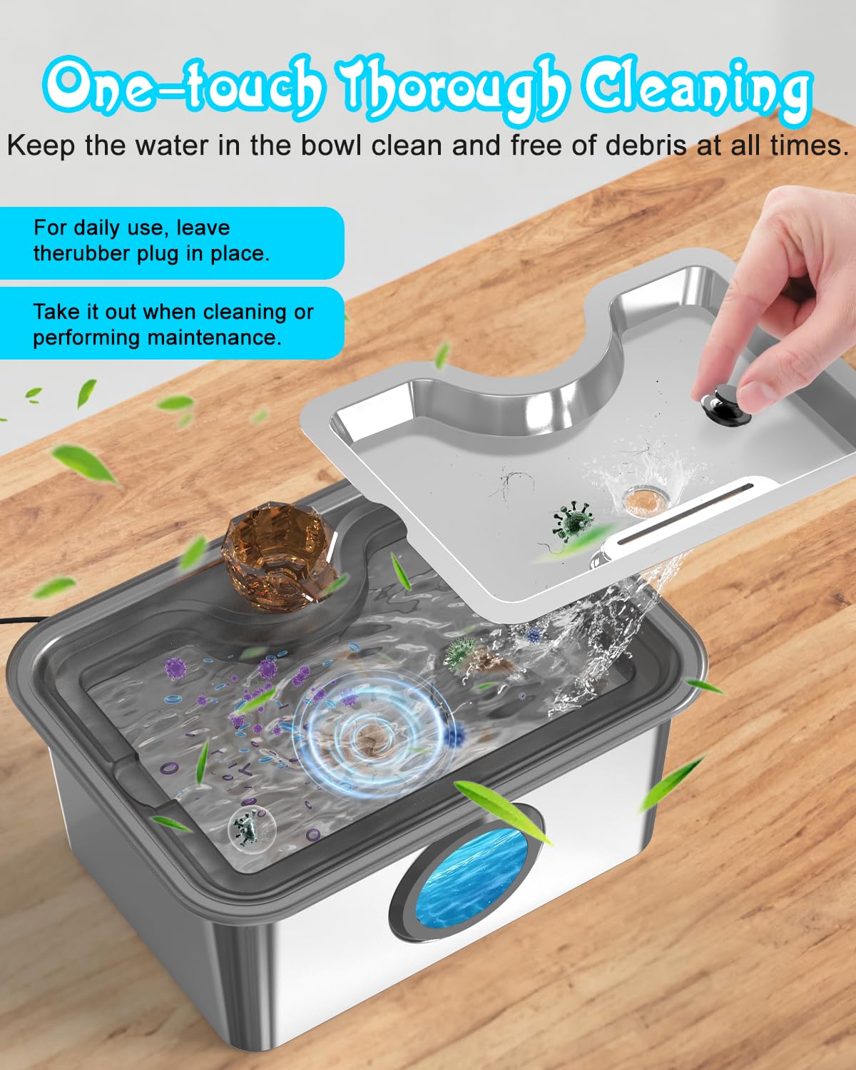 IAD stainless steel exterior emphasizing durable, hygienic surface for pet water