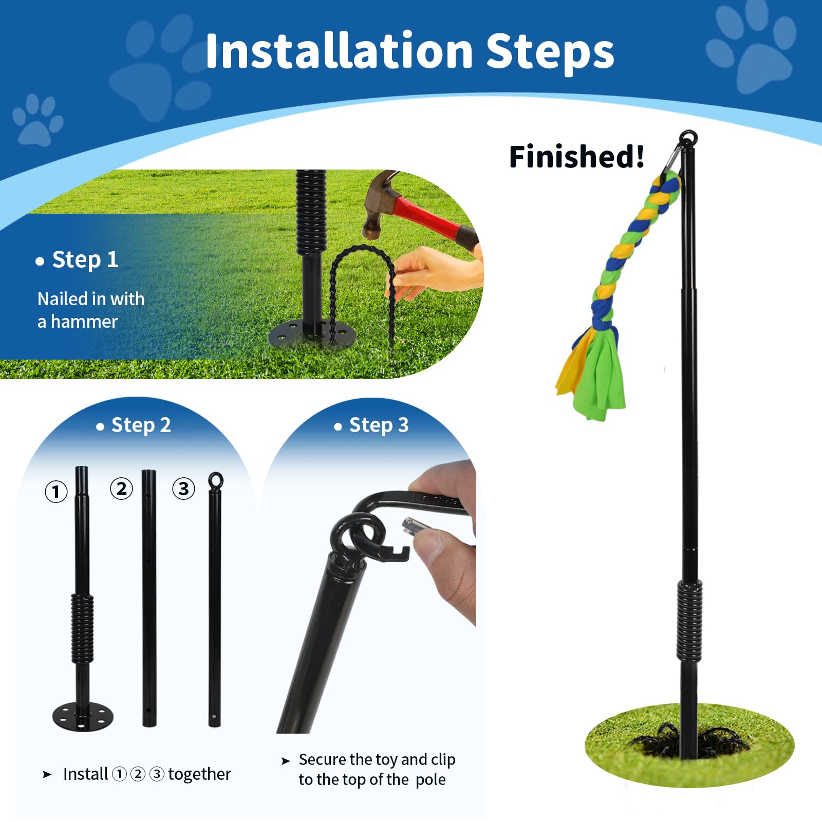 IAIGOGO spring pole enables dynamic pulling and spinning in the yard.