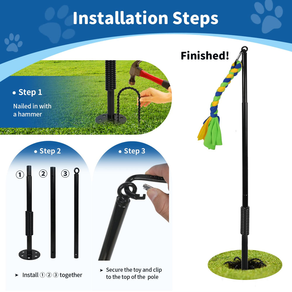 IAIGOGO spring pole enables dynamic pulling and spinning in the yard.