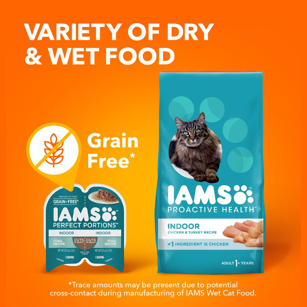 IAMS indoor cat tuna gravy meal, portion-controlled feeding