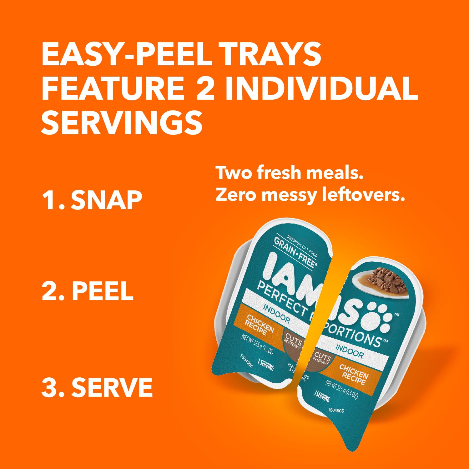 IAMS Perfect Portions grain-free wet cat food highlights chicken with gravy for high moisture and easy feeding