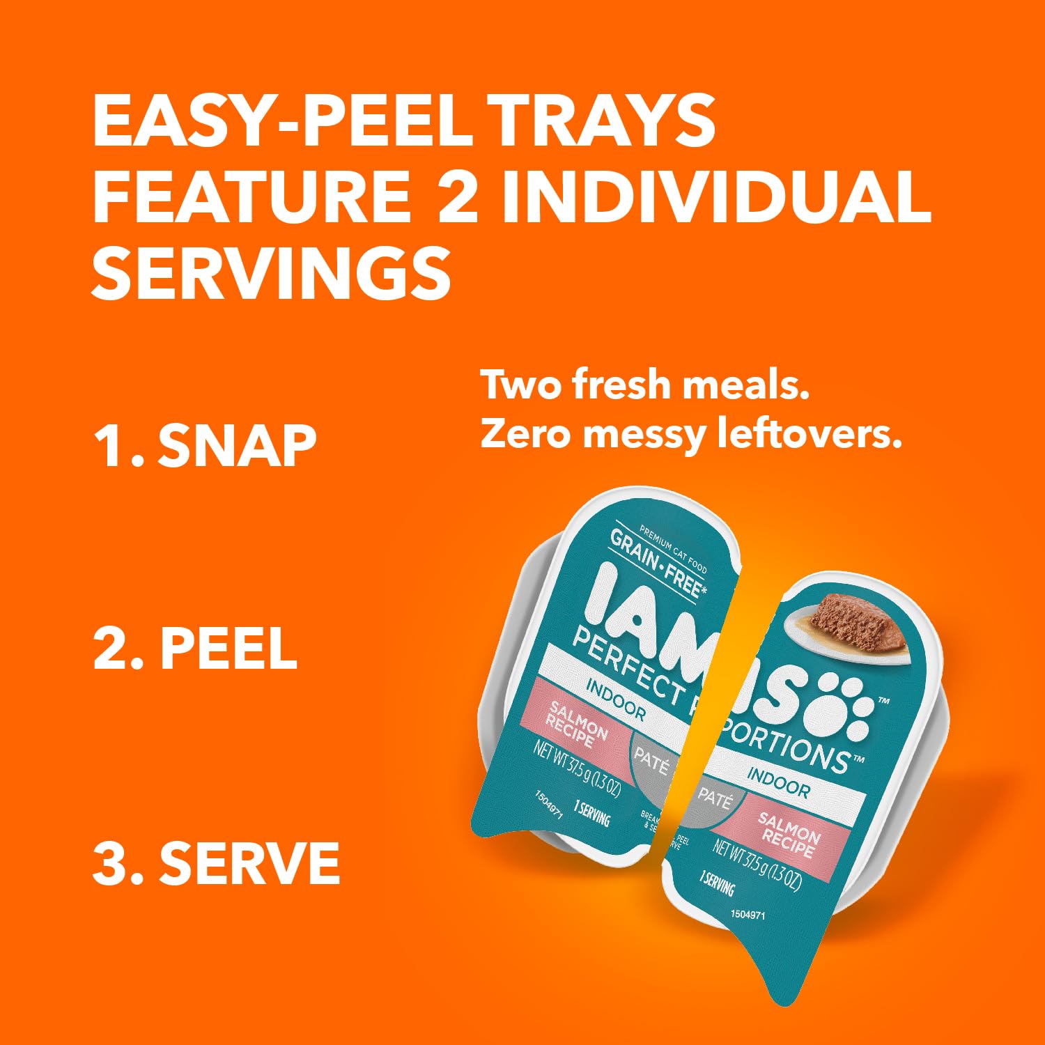 IAMS Perfect Portions Salmon Pate ingredient view emphasizes grain-free recipe.