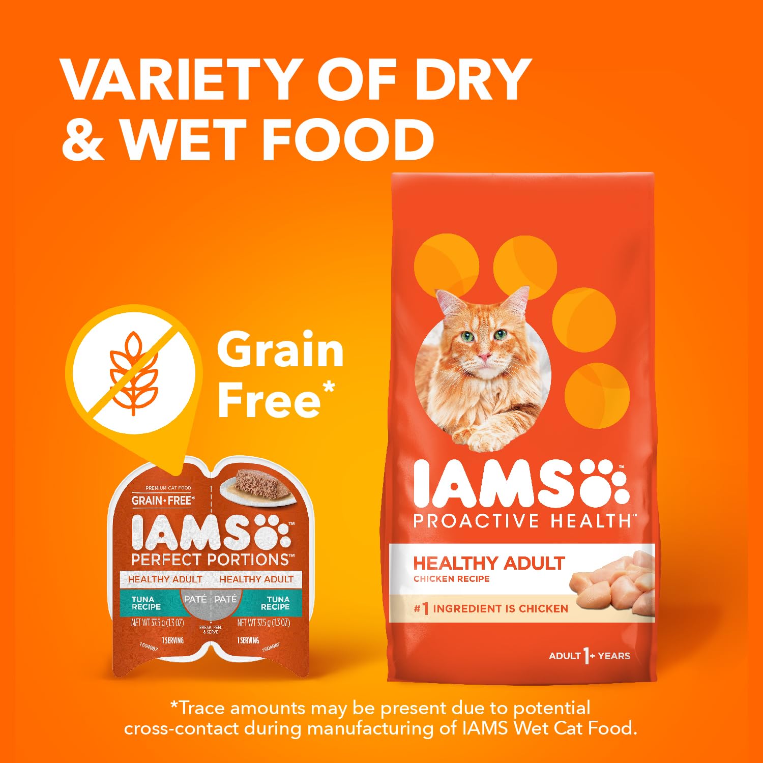 IAMS Perfect Portions tuna pate easy-peel tray visualizes no-mess feeding.