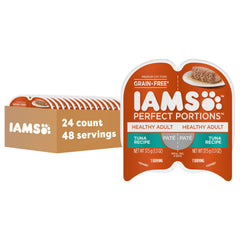 IAMS Perfect Portions tuna pate tray showing two meals for easy portion control.