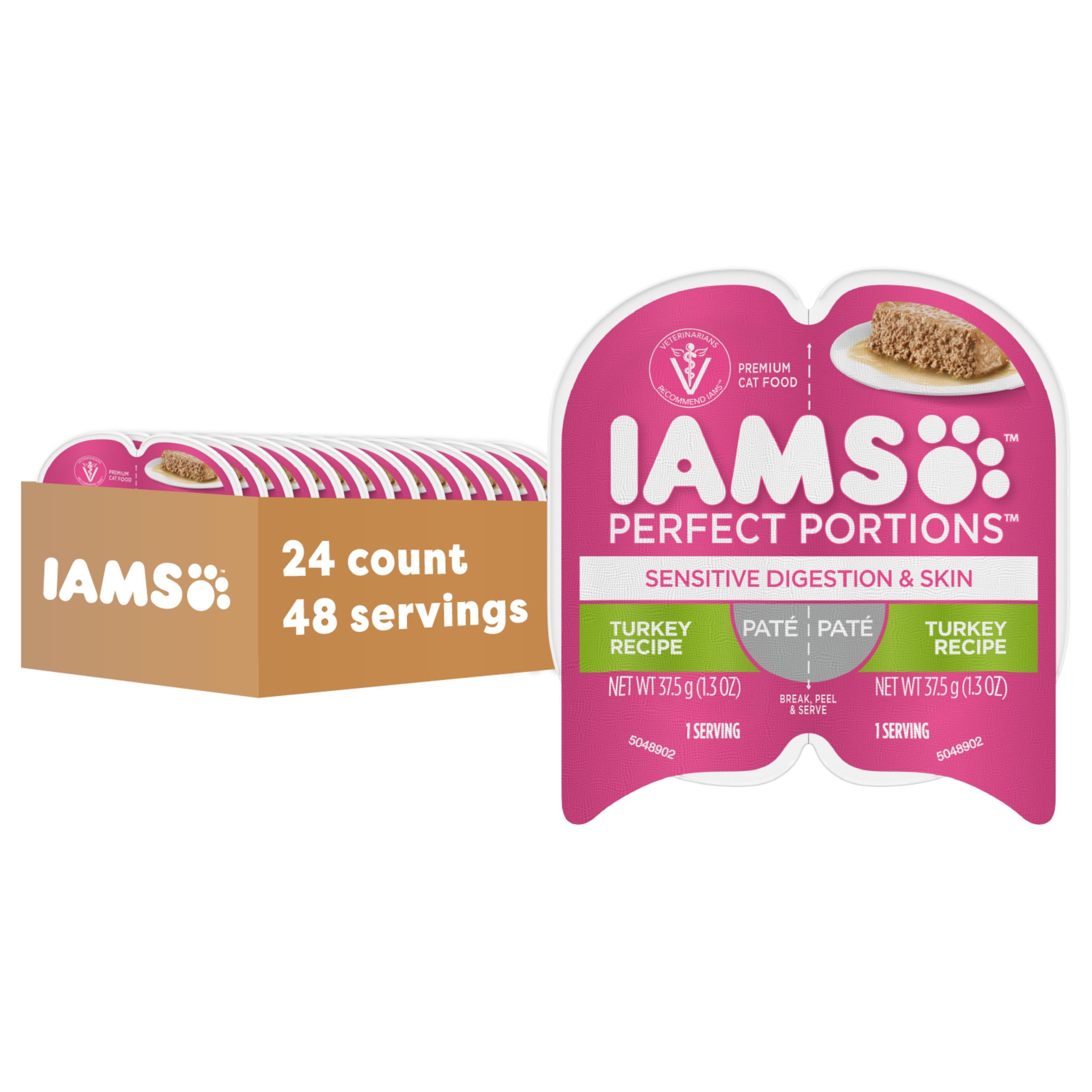 IAMS Perfect Portions turkey pâté twin-pack trays offer convenient, fresh meals.