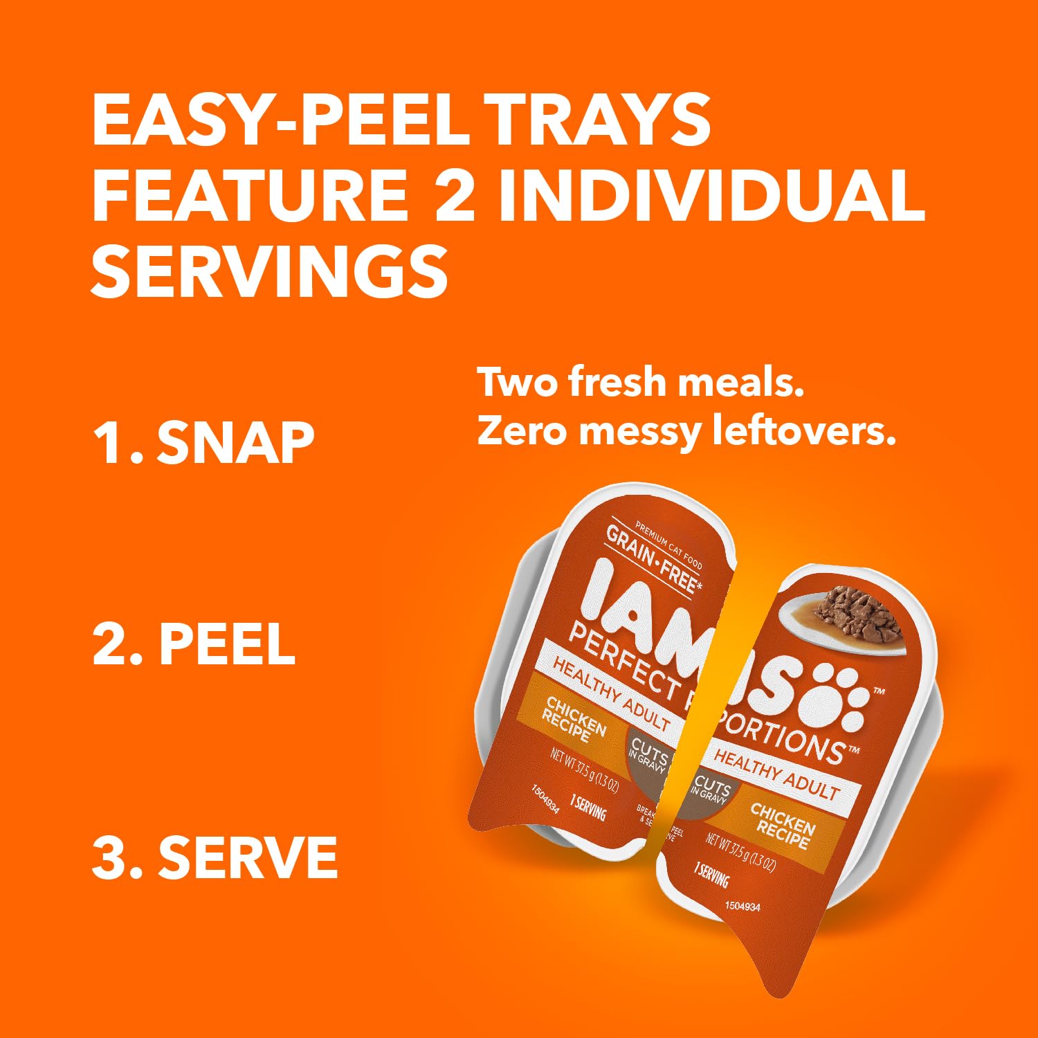 IAMS Perfect Portions twin-pack trays with two servings per pack for daily meals.