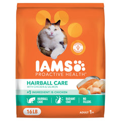 IAMS Proactive Health Hairball Care kibble close-up, supports hairball management