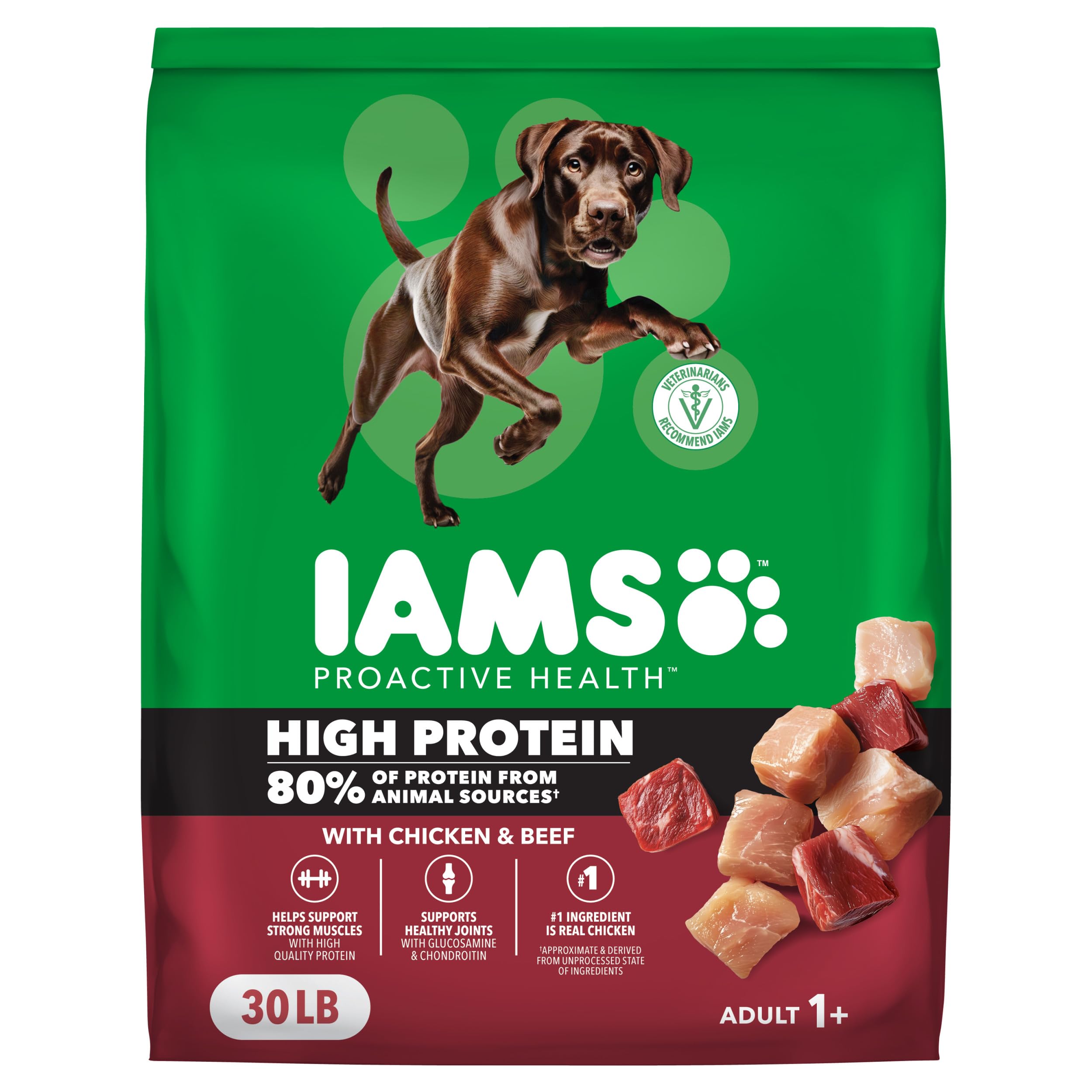IAMS Proactive Health 30 lb bag showcases convenient, bulk feeding for everyday meals.