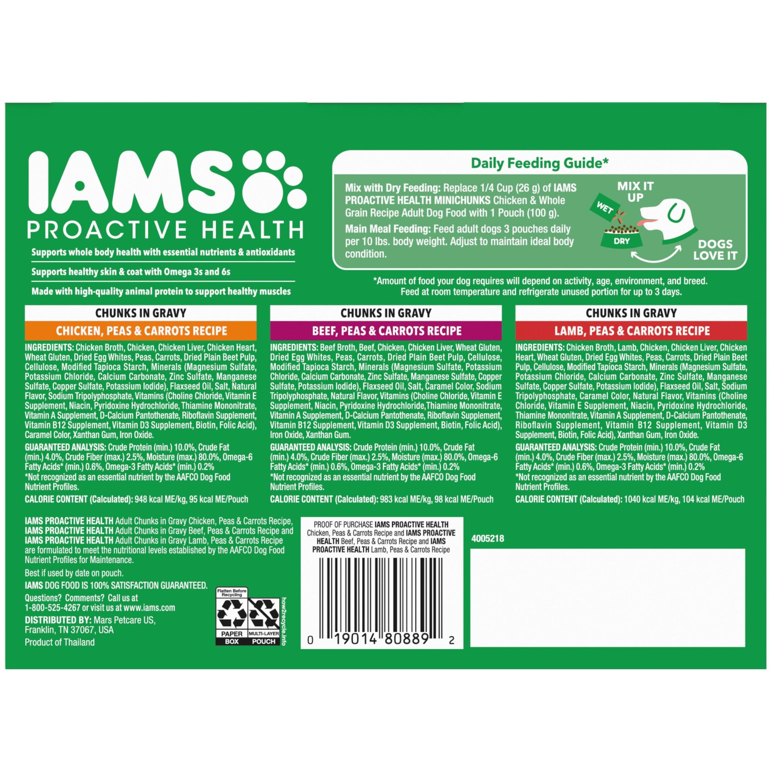 IAMS Proactive Health ingredients and nutrition highlights on label