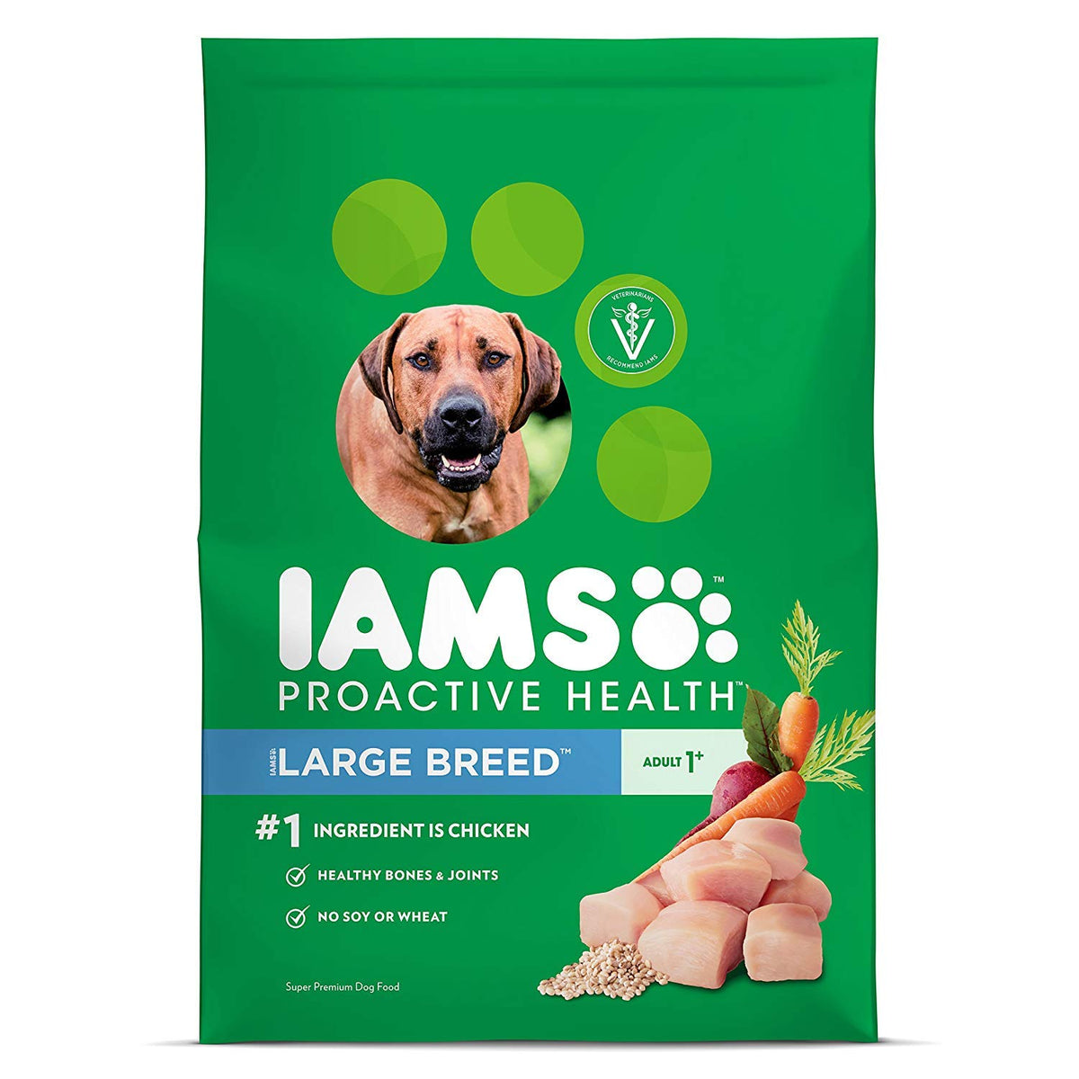 IAMS Proactive Health Large Breed chicken kibble for muscle support.