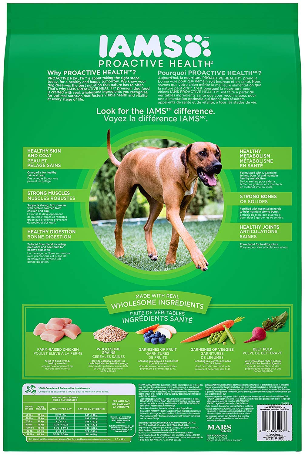 IAMS Proactive Health Large Breed chicken and rice kibble for balanced nutrition.