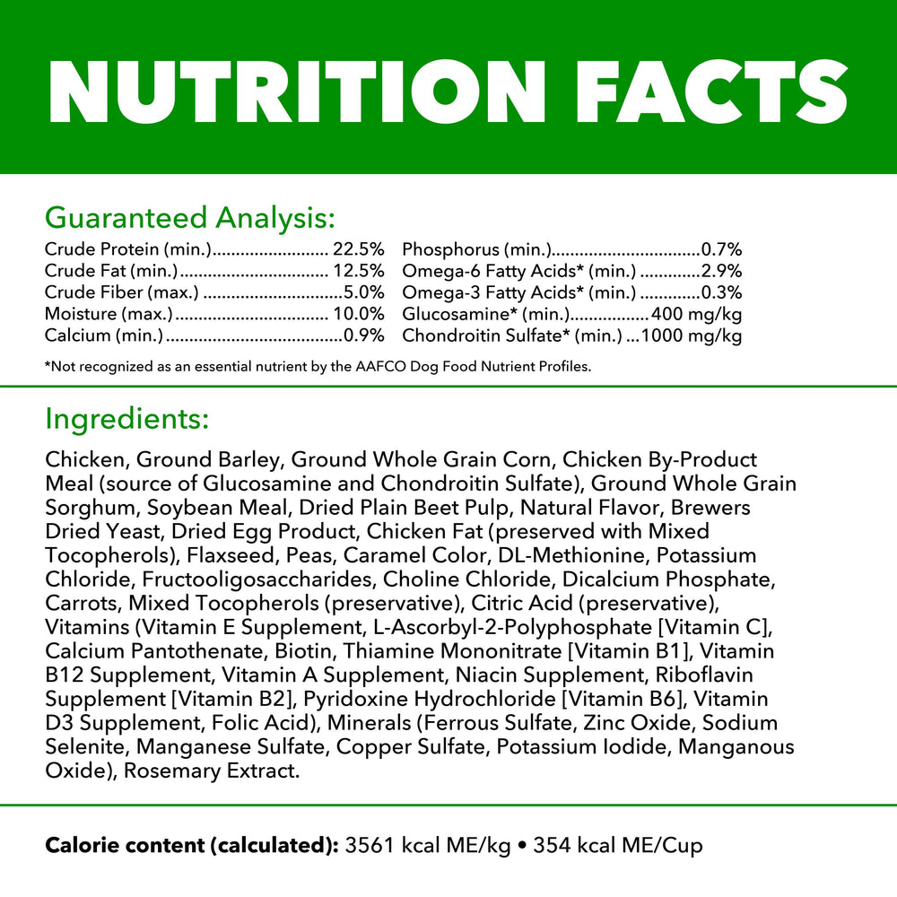 Nutrition panel on IAMS Proactive Health Large Breed bag.