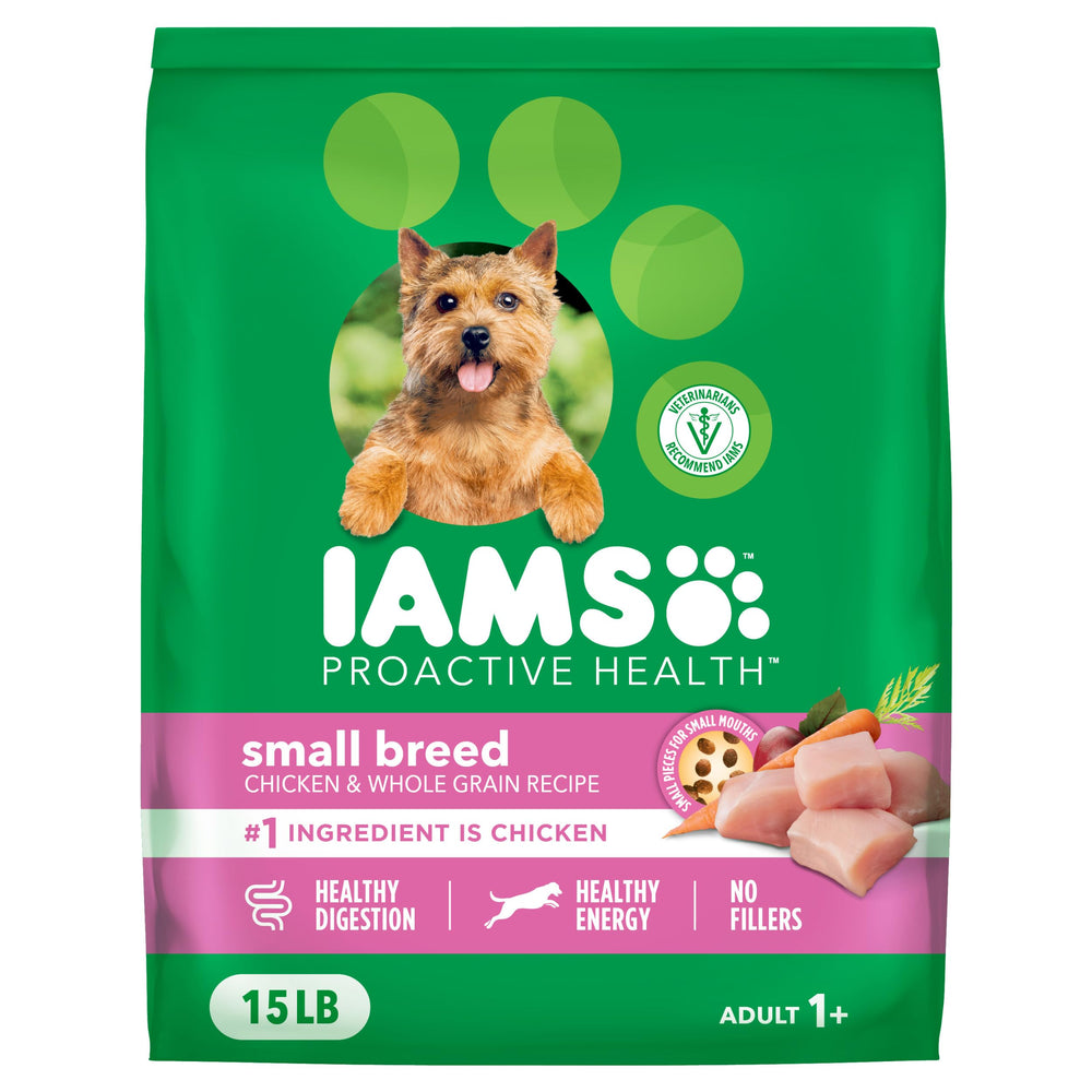 IAMS Proactive Health small breed dry dog food bag front view, balanced nutrition.
