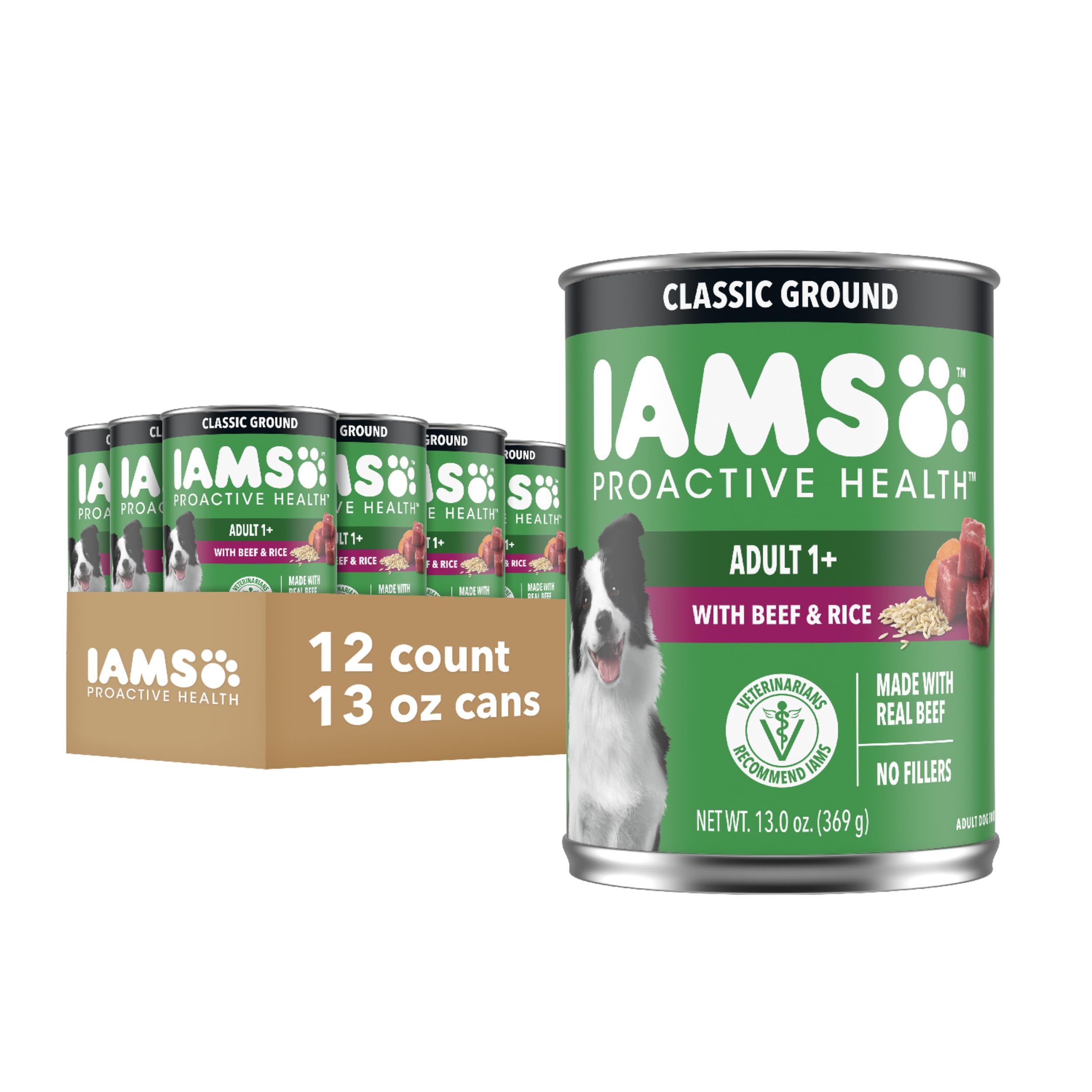 IAMS Proactive Health beef chunks in gravy for adult dogs supporting muscle health.