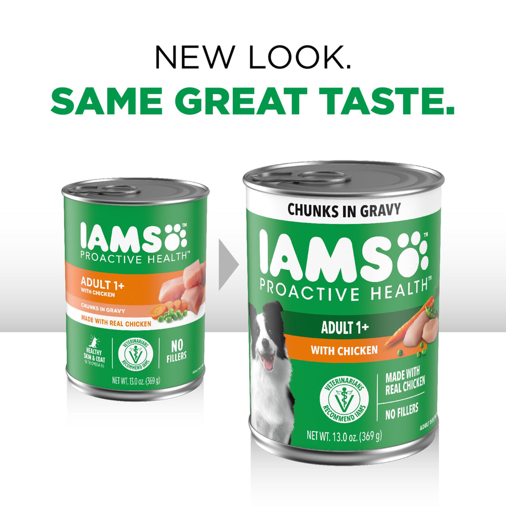 Close-up of IAMS Proactive Health Wet Dog Food real chicken chunks