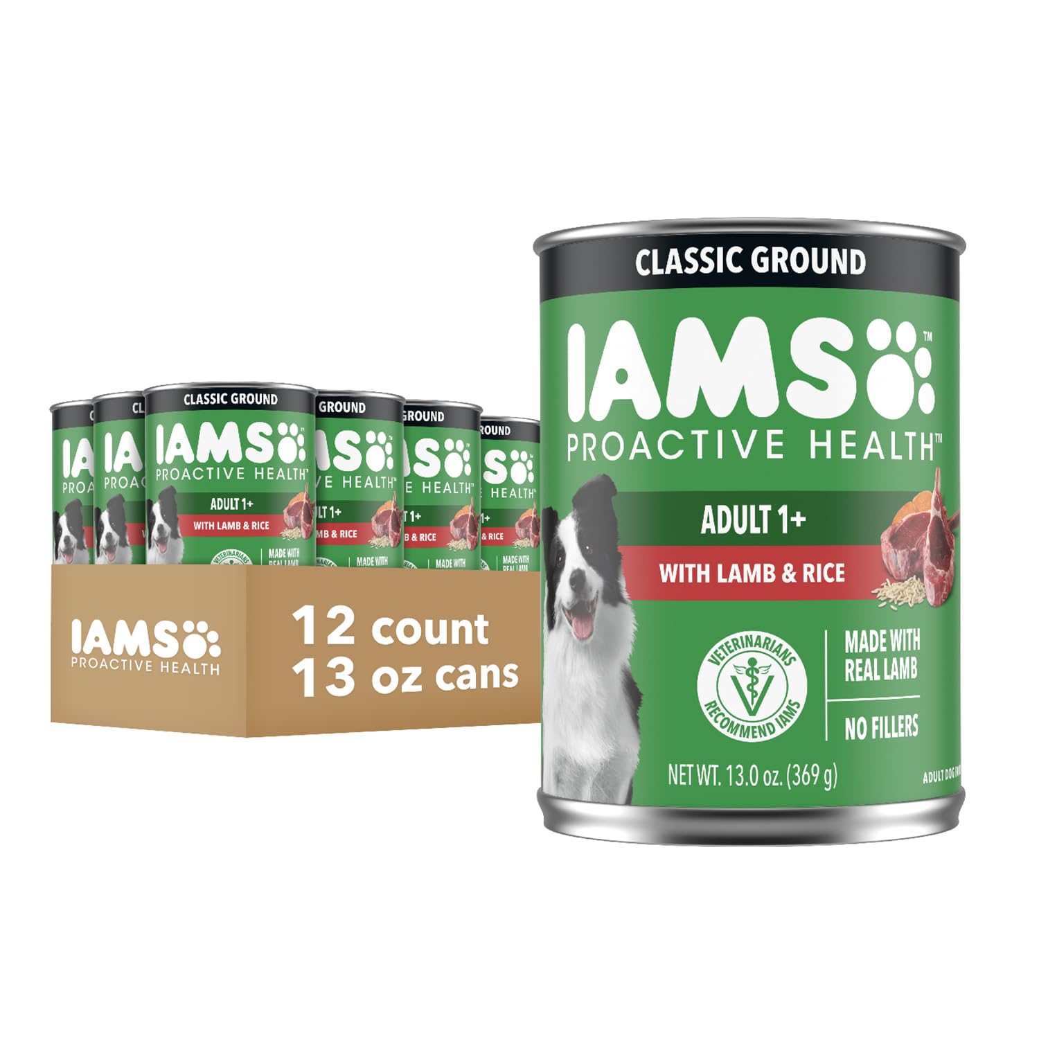 IAMS Proactive Health Lamb & Rice wet dog food can in front view for daily meals