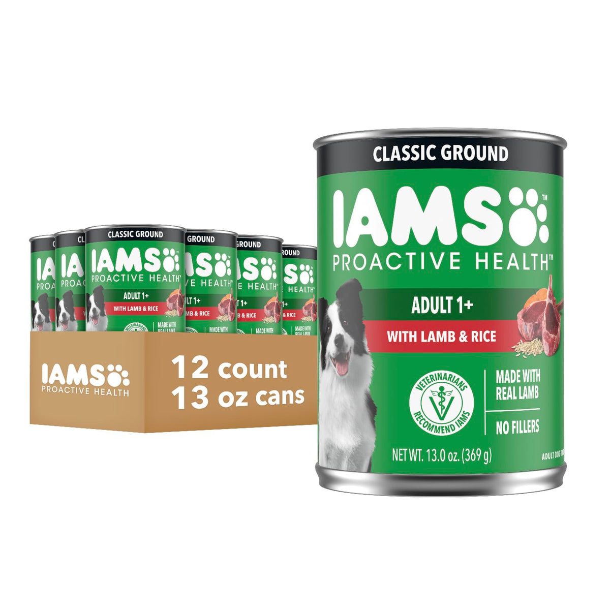IAMS Proactive Health Lamb & Rice wet dog food can in front view for daily meals