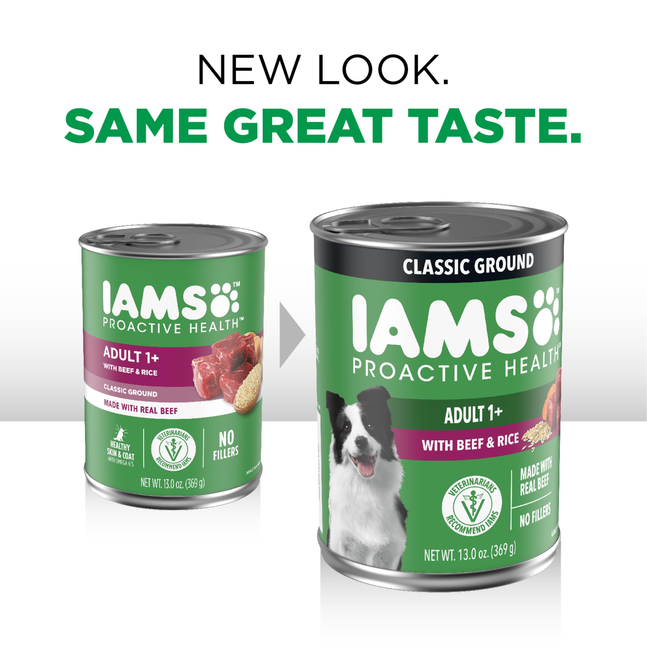 IAMS Proactive Health real beef in gravy enhances flavor that dogs love.