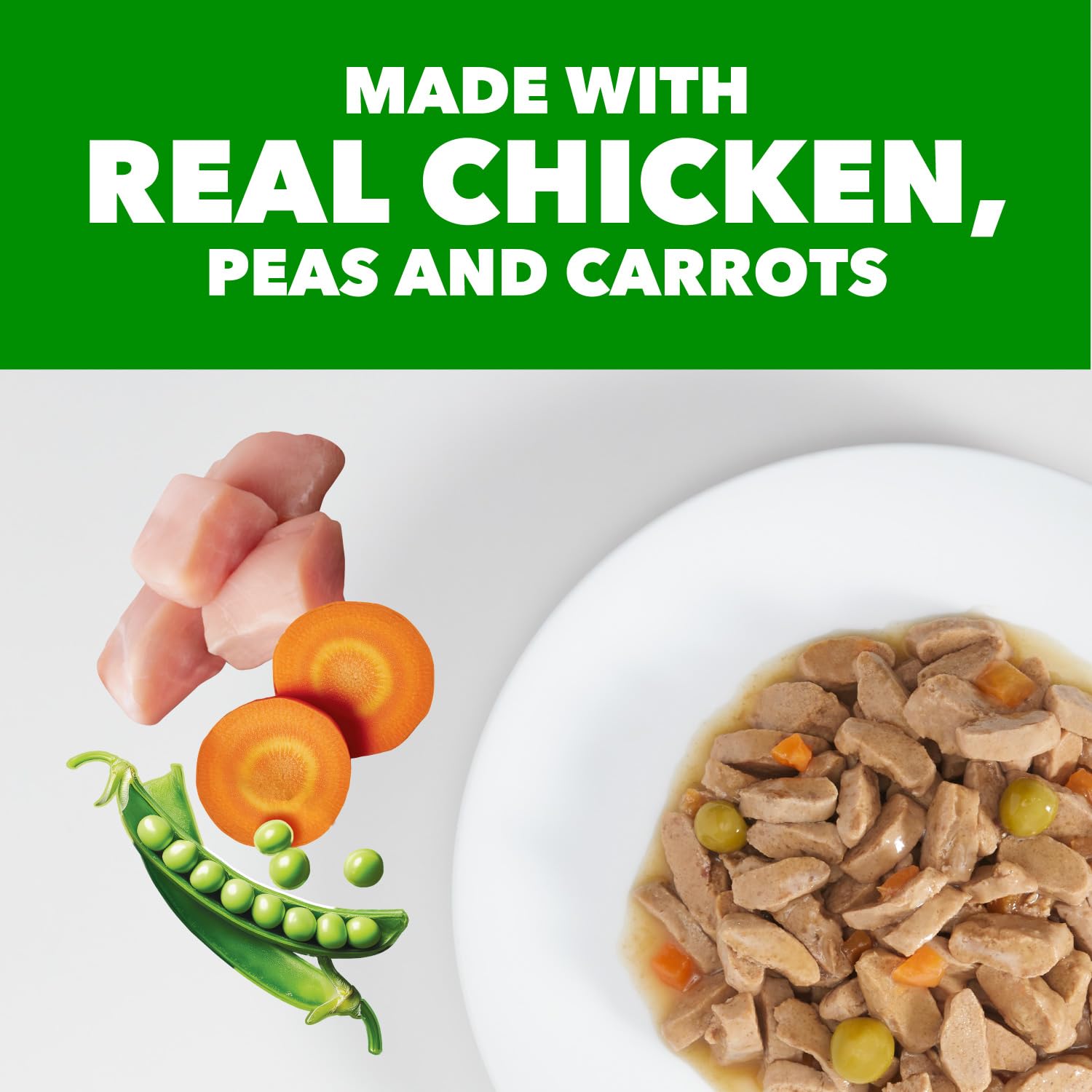 IAMS Proactive Health wet dog food serving image with peas and carrots for balanced nutrition