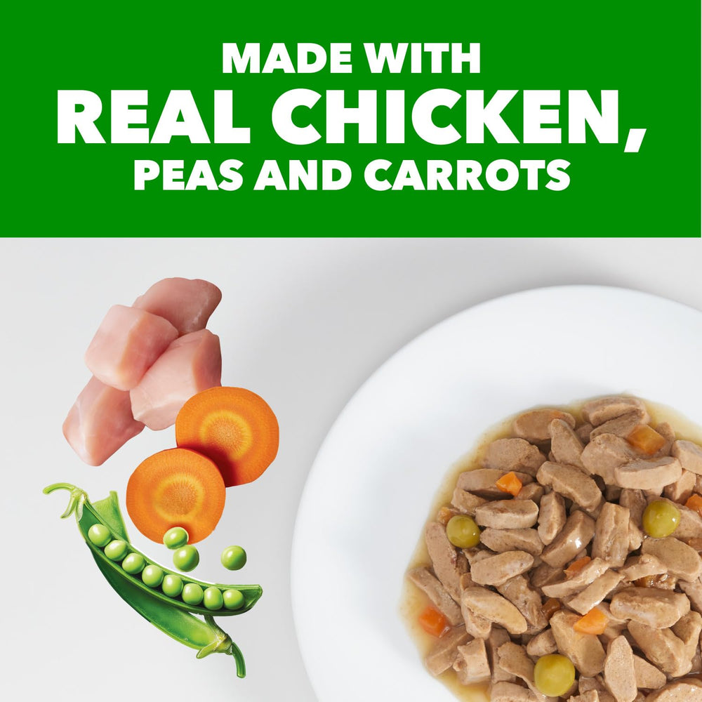 IAMS Proactive Health wet dog food serving image with peas and carrots for balanced nutrition