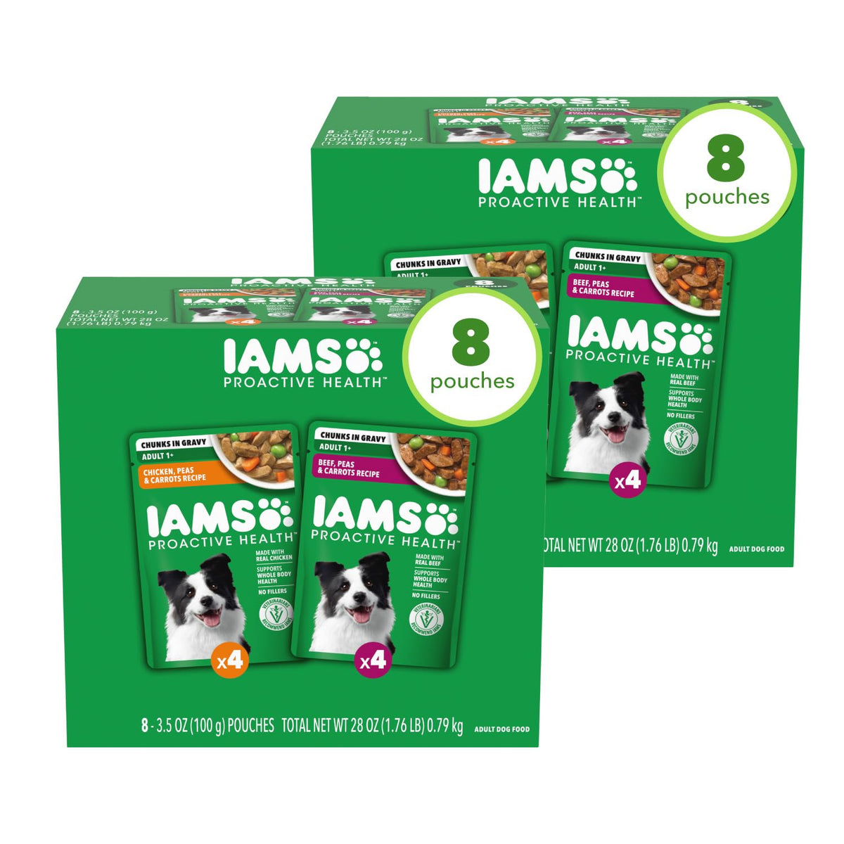 IAMS Proactive Health variety-pack pouch on shelf, convenient mealtime option.